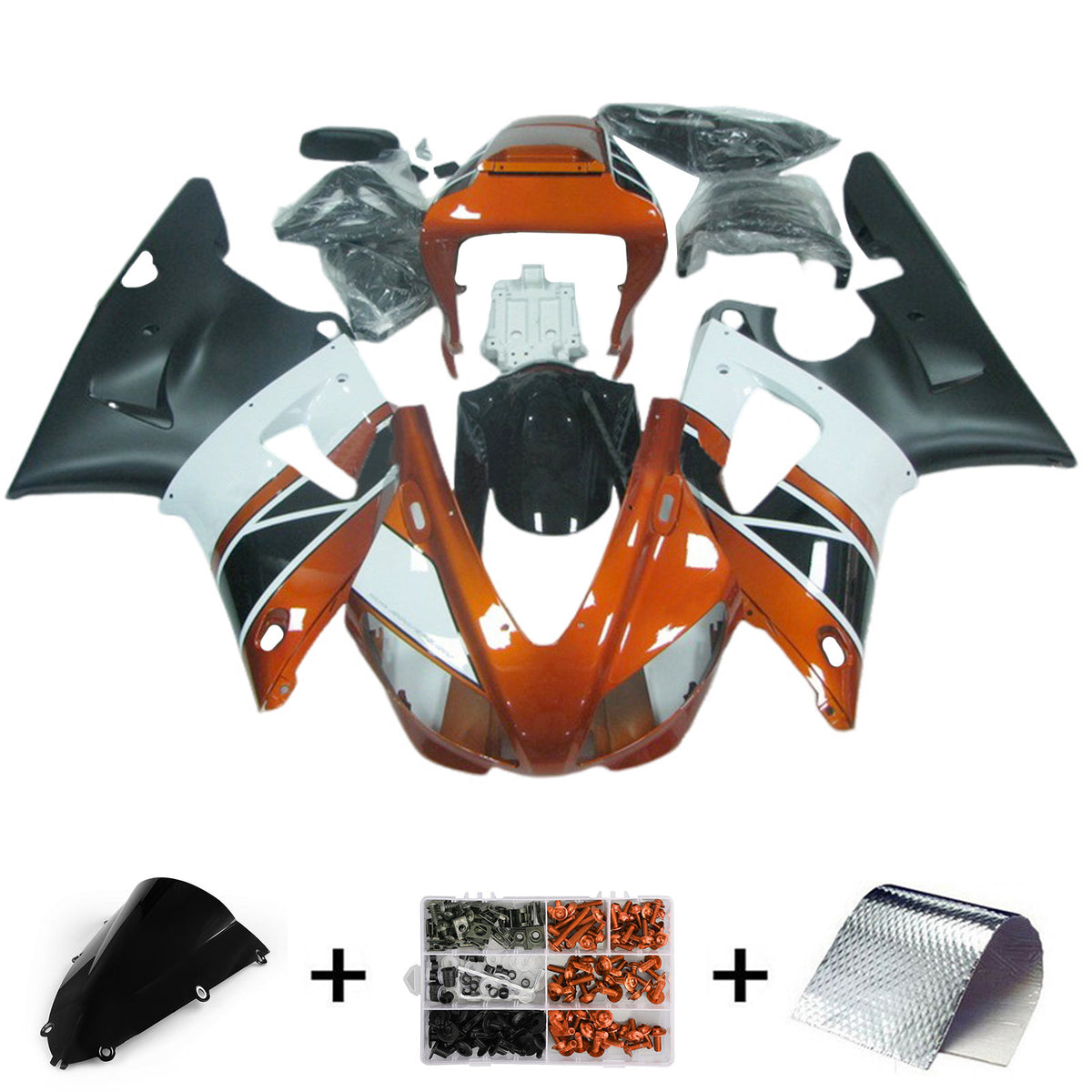 Amotopart 1998-1999 Yamaha YZF-R1 Kit de carenado blanco gris naranja azul
