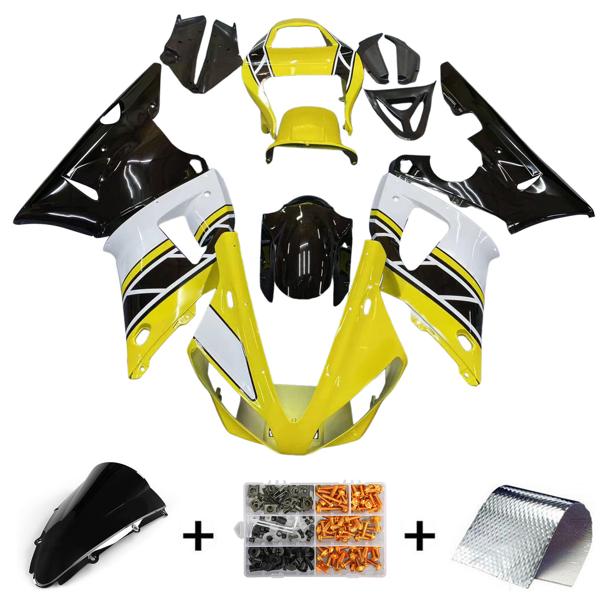 Amotopart 2000-2001 Yamaha YZF-R1 Black Yellow Fairing Kit