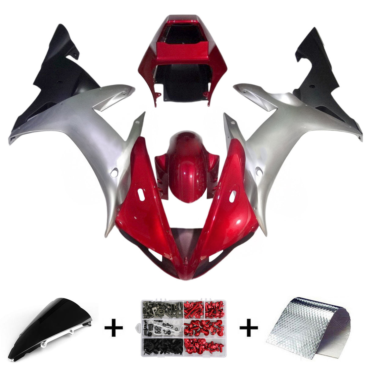 Amotopart 2002-2003 Yamaha YZF-R1 Red Black Gray White Fairing Kit