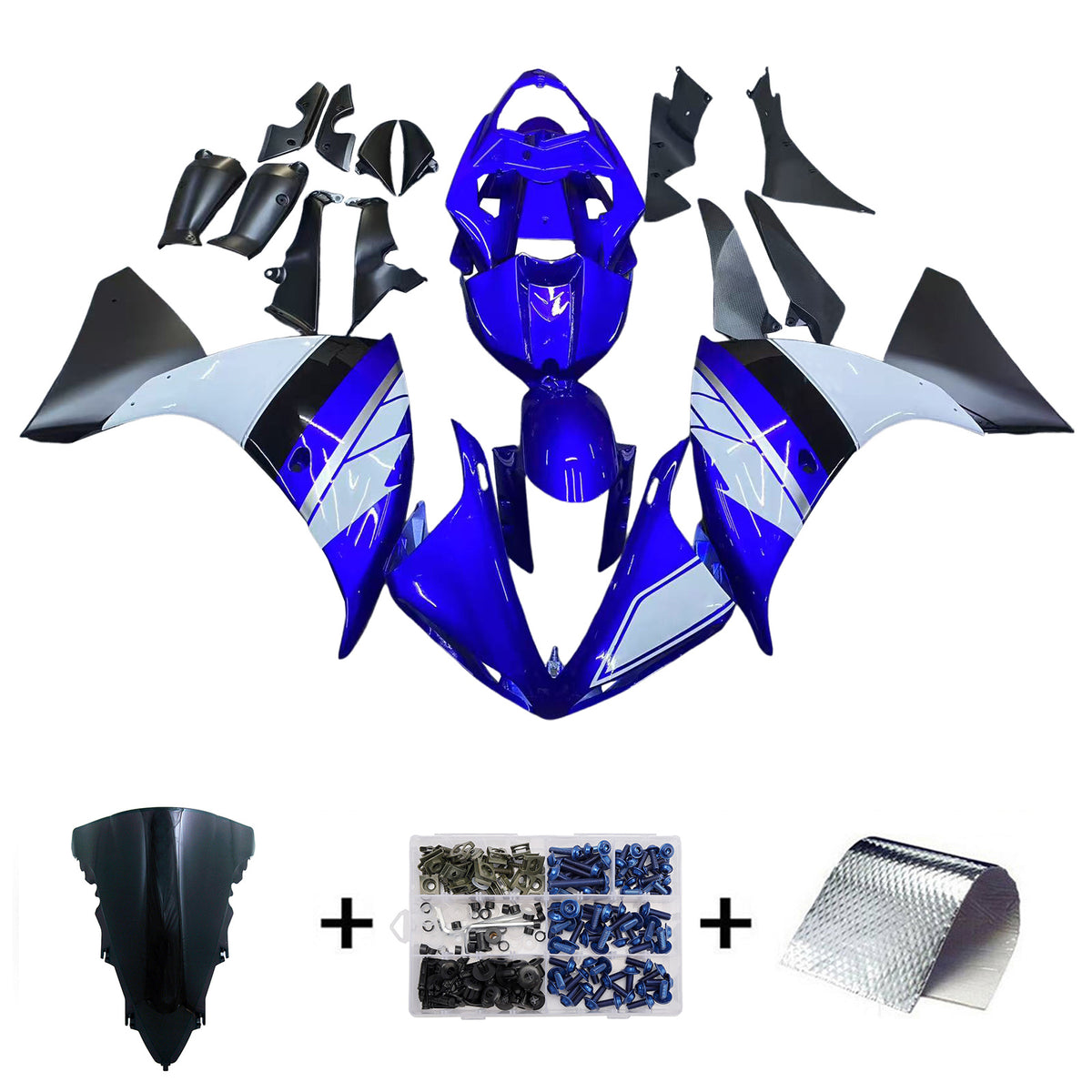 Amotopart 2012-2014 Yamaha YZF-R1 Black Blue White Fairing Kit