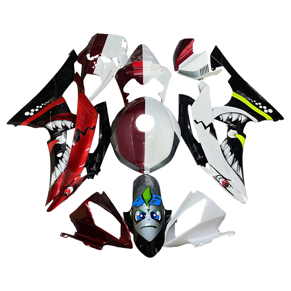 Kit de carenagem Amotopart 2008-2016 Yamaha YZF-R6 preto vermelho branco