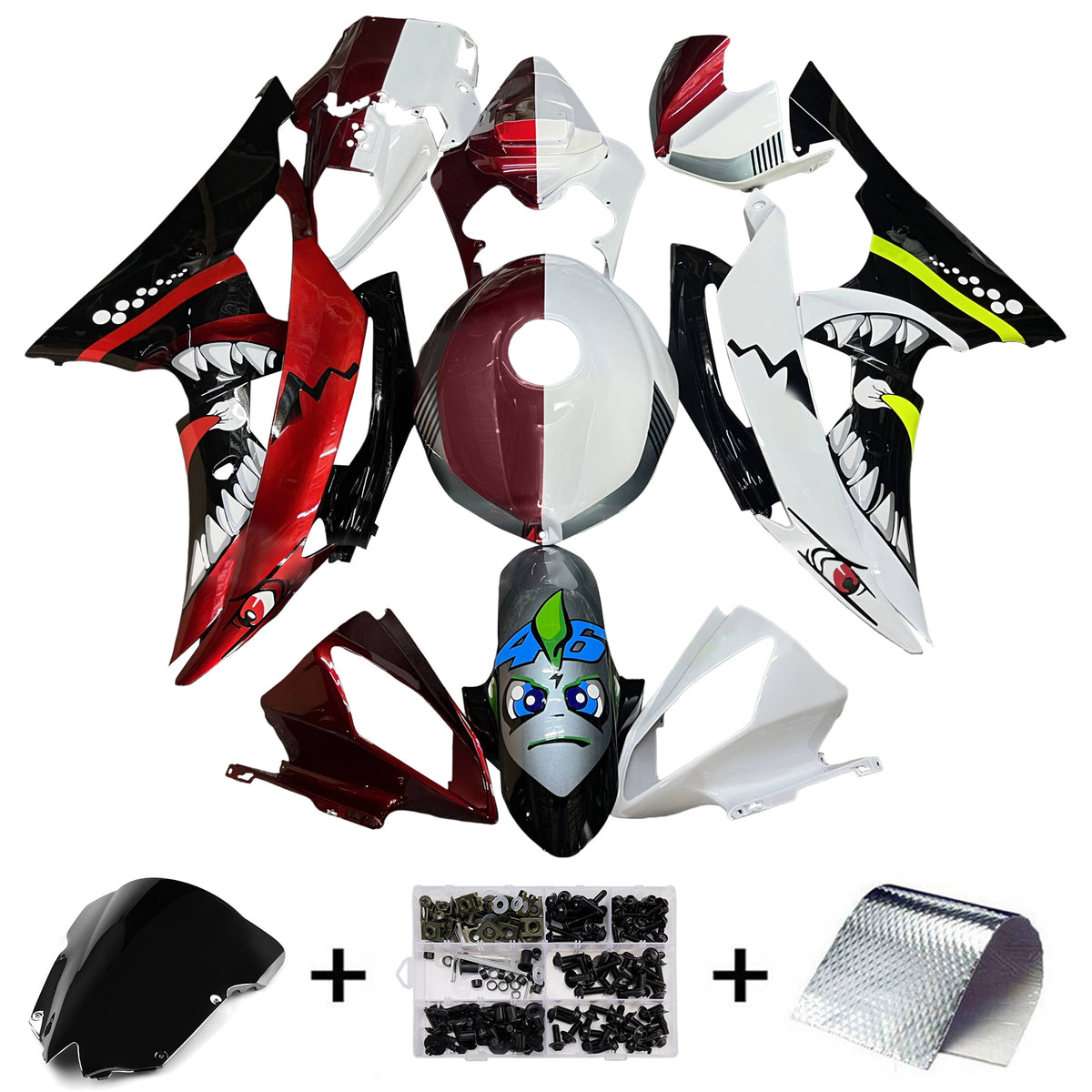 Kit de carenagem Amotopart 2008-2016 Yamaha YZF-R6 preto vermelho branco