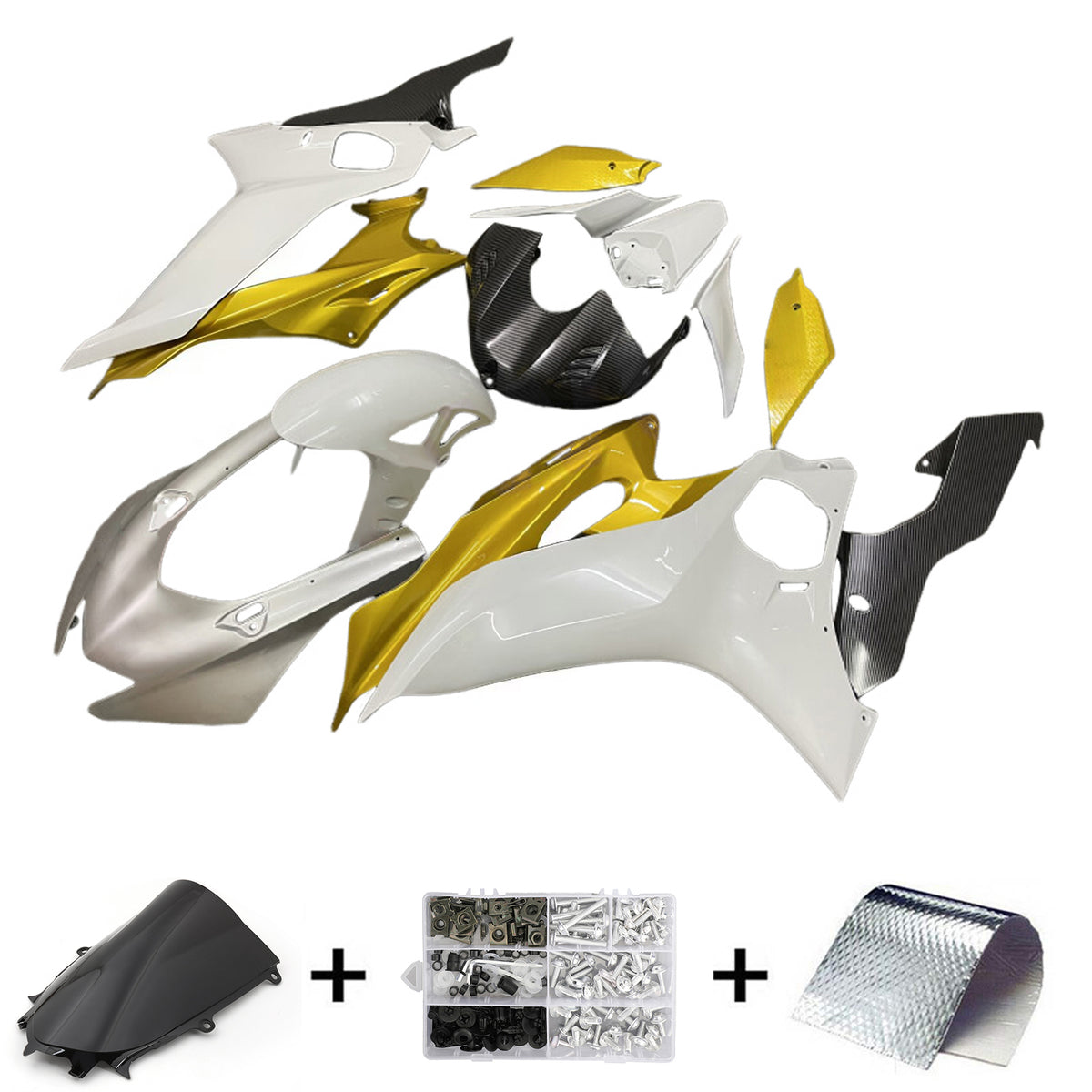Amotopart 2017–2023 Yamaha YZF-R6 Weißgold Schwarz Grau Verkleidungsset
