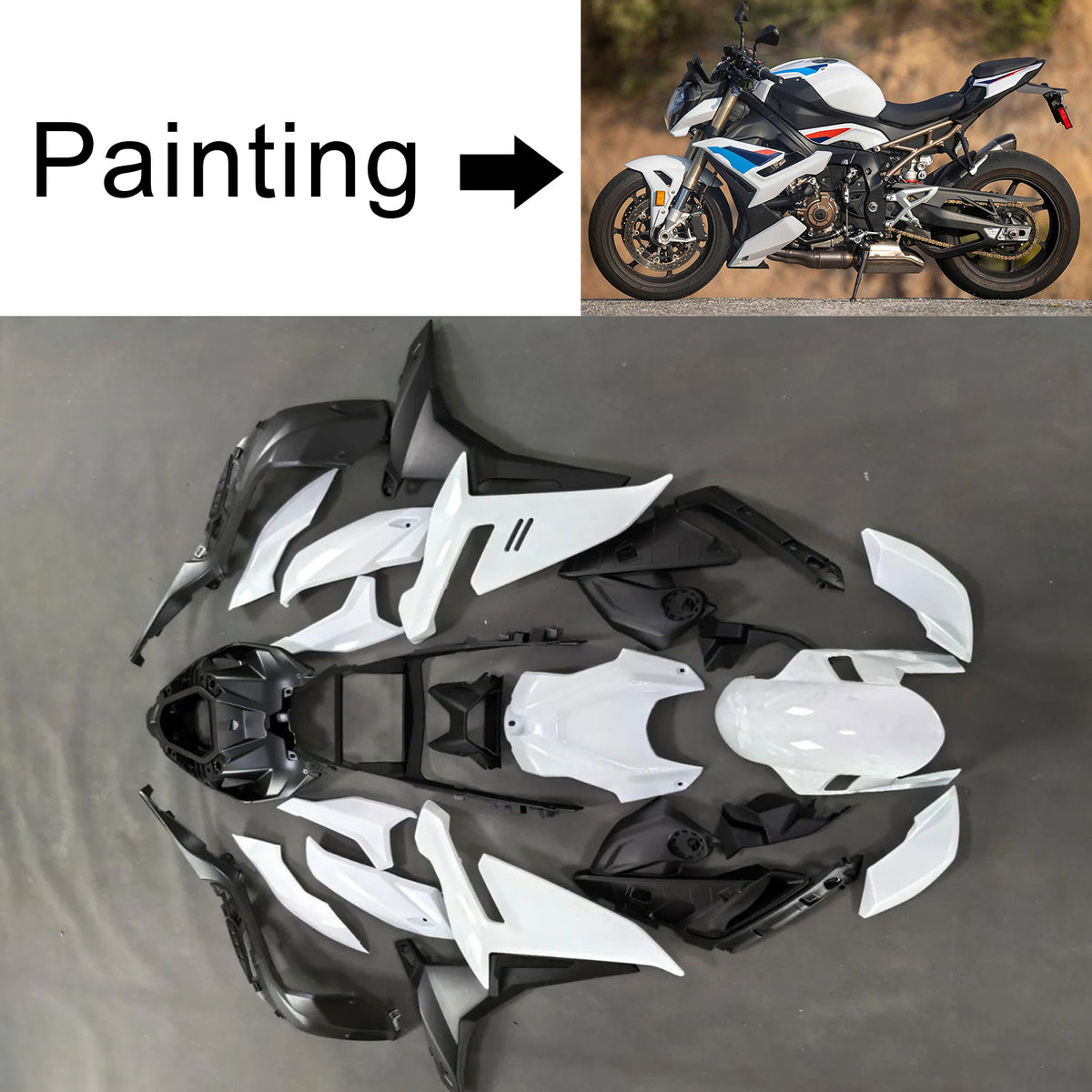 Amotopart 2021–2025 BMW S1000R weißes Verkleidungsset