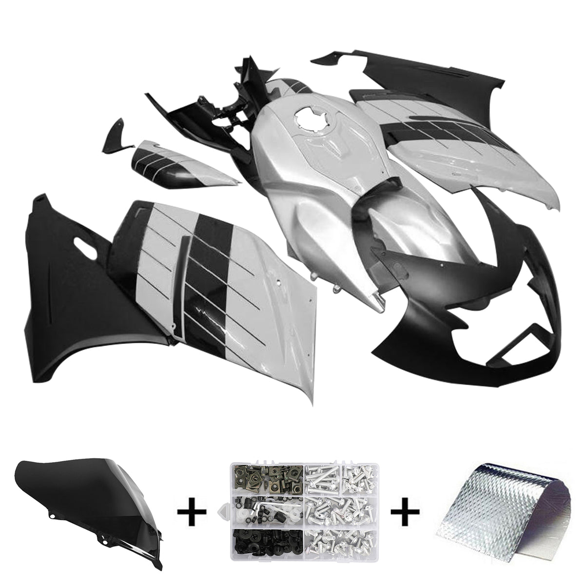 Amotopart 2005-2010 BMW K1200S Silver Black Fairing Kit