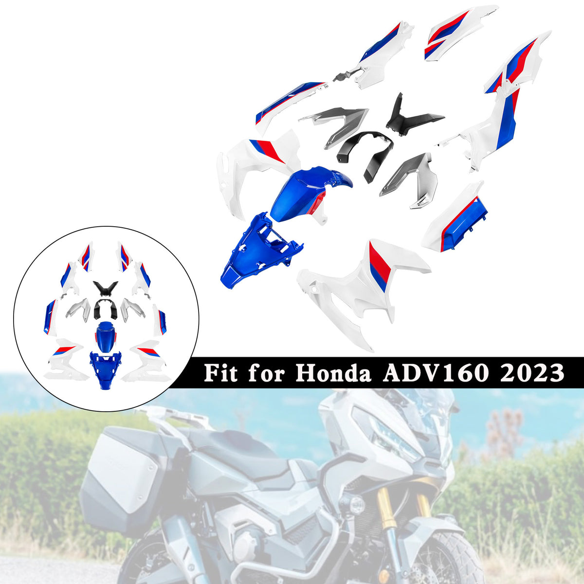 Amotopart 2023-2025 Honda ADV160 White Blue Fairing Kit