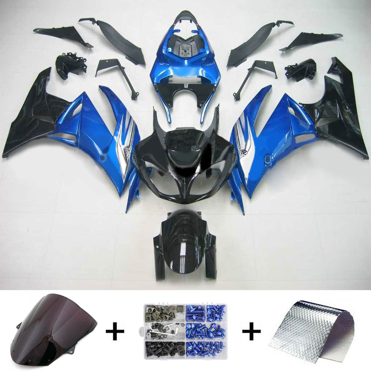 Amotopart 2009-2012 Kawasaki ZX-6R 636 Gray Black Blue Fairing Kit