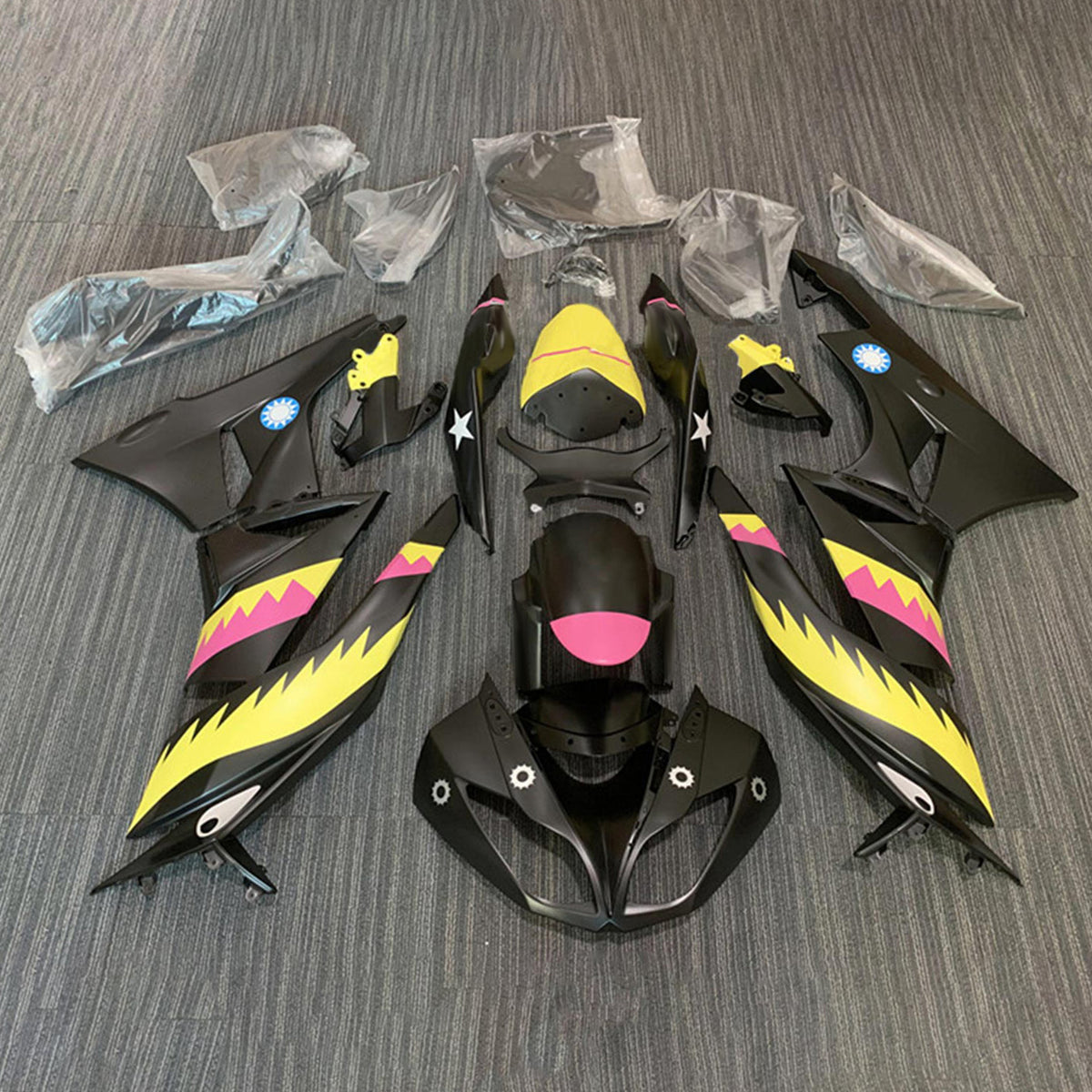 Amotopart 2009–2012 Kawasaki ZX-6R 636 Schwarz Grau Gelb Verkleidungsset