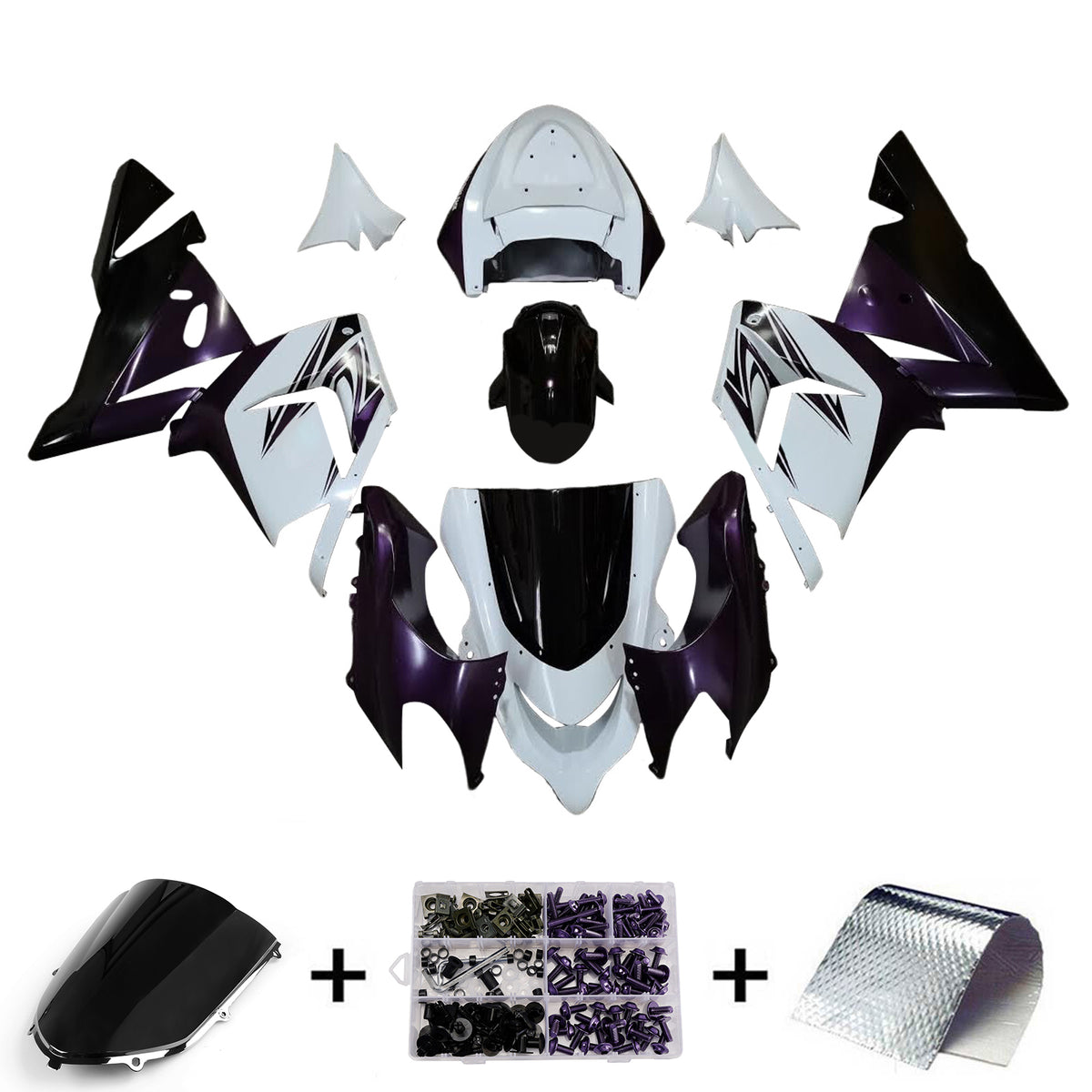 Amotopart 2004–2005 Kawasaki ZX-10R Schwarz-weißes Verkleidungsset