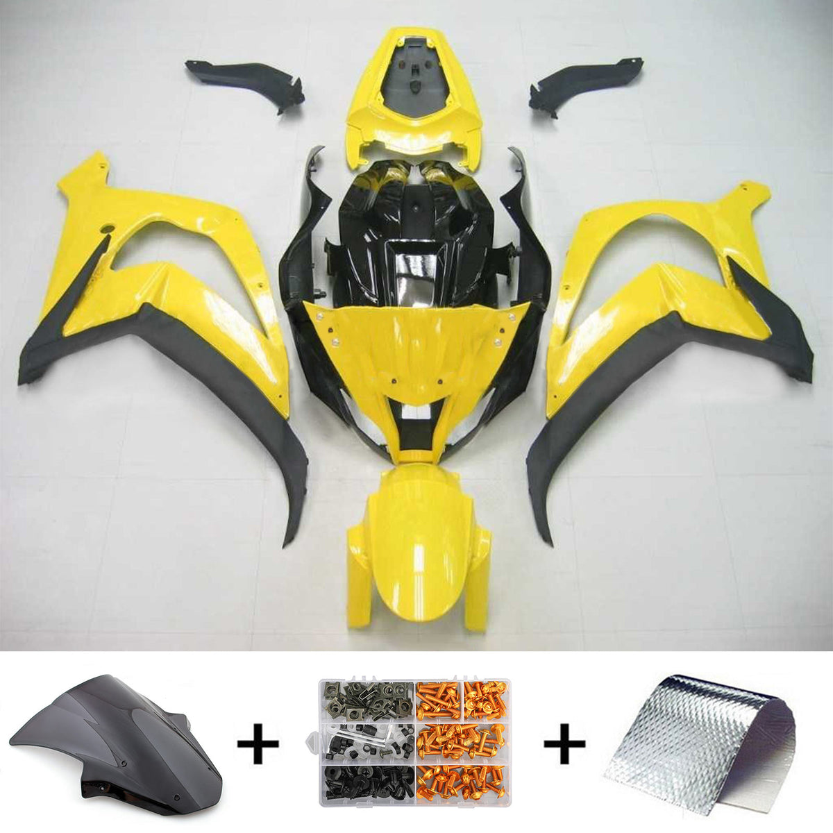 Amotopart 2011-2015 Kawasaki ZX-10R Yellow Black Gray Fairing Kit