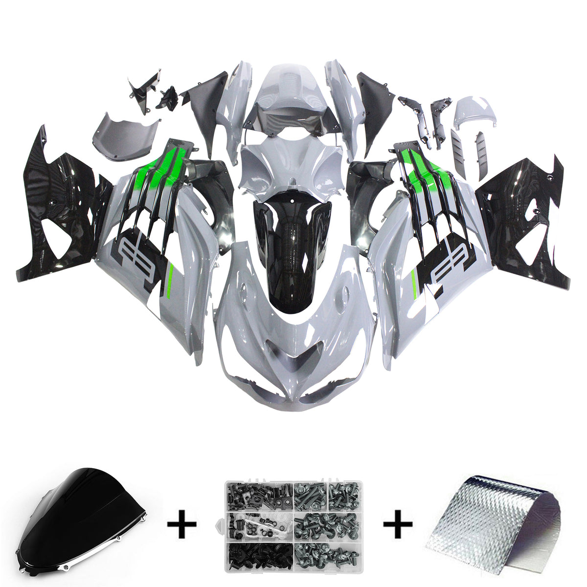 Amotopart 2012-2026 Kawasaki ZX-14R ZZR1400 Gray Black White Fairing Kit