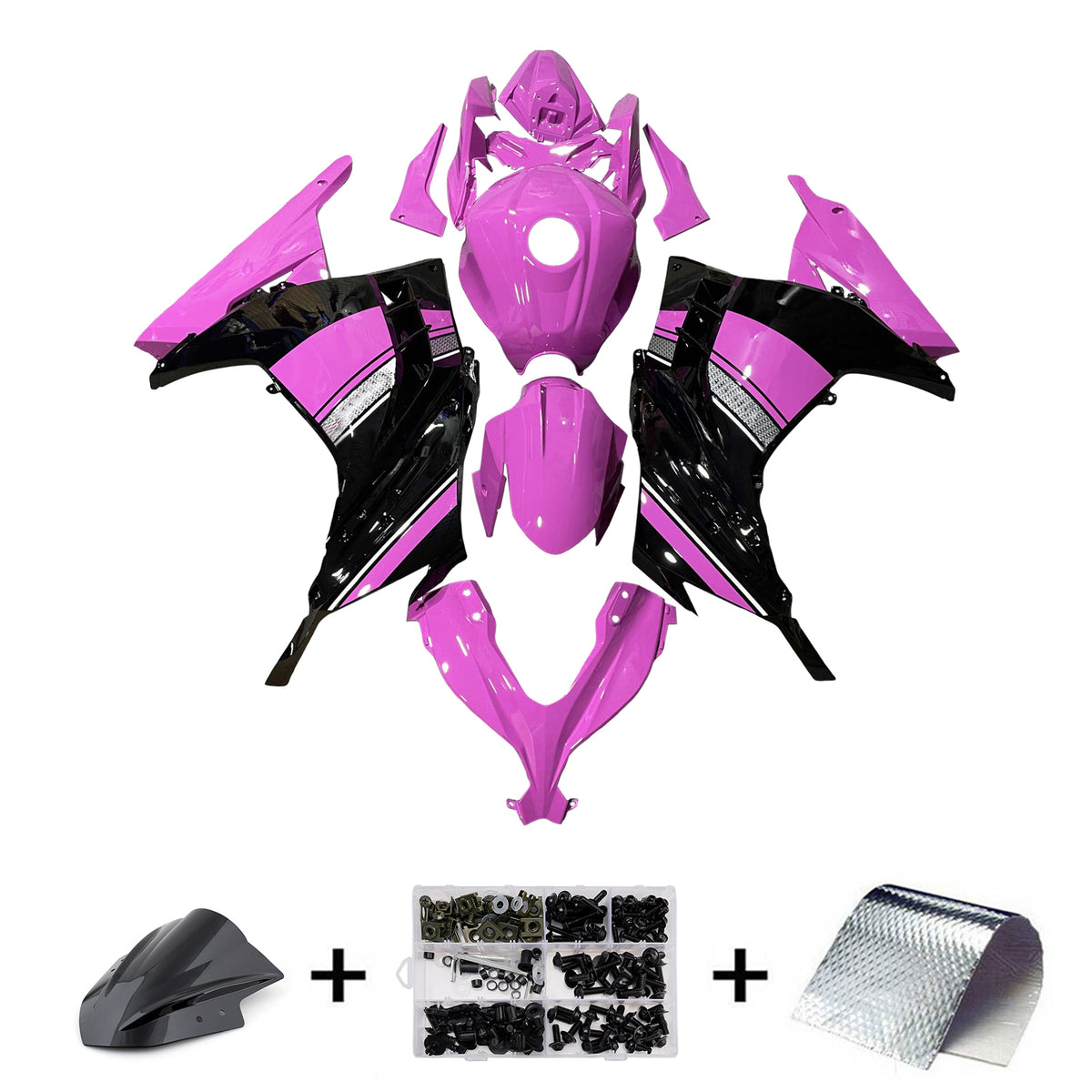 Amotopart 2013-2024 Kawasaki EX300 Ninja300 Black Purple Pink Fairing Kit