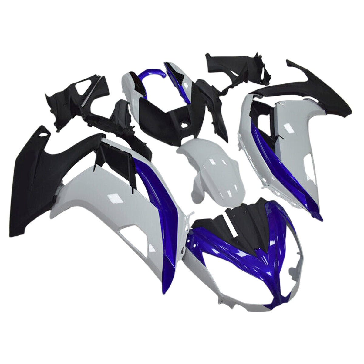 Amotopart 2012–2016 Kawasaki ER-6F Ninja 650 Schwarz Grau Weiß Blau Verkleidungsset