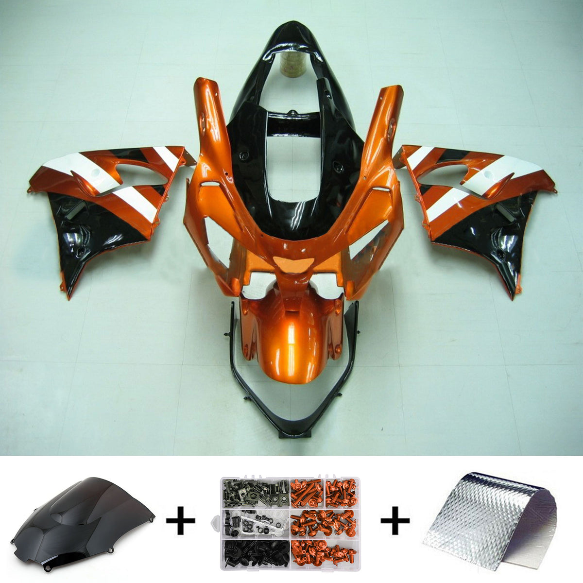 Amotopart 2002-2003 Kawasaki ZX-9R Sort Orange Grøn Guld Fairing Kit