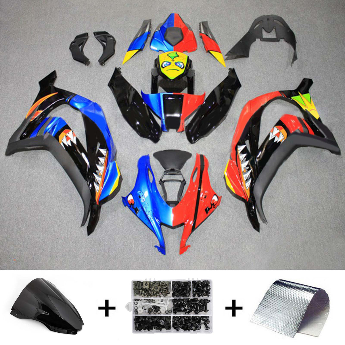 Amotopart 2016–2020 Kawasaki ZX-10R Verkleidungsset in Schwarz und Grau
