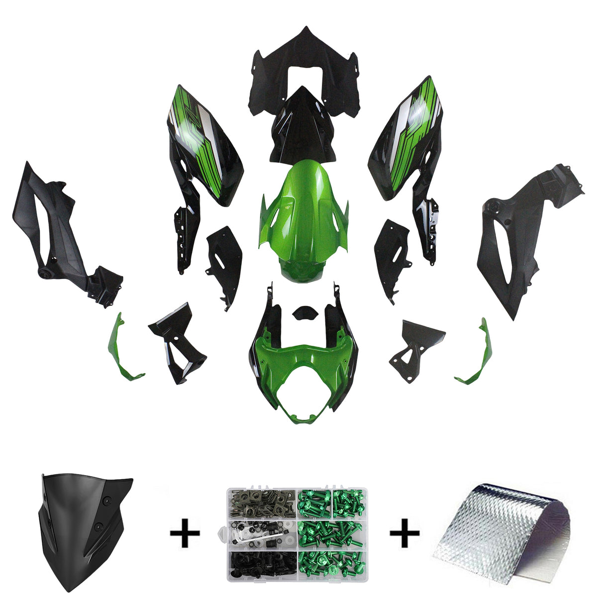 Amotopart 2018-2024 Kawasaki Z400 Kit de carénage noir blanc vert