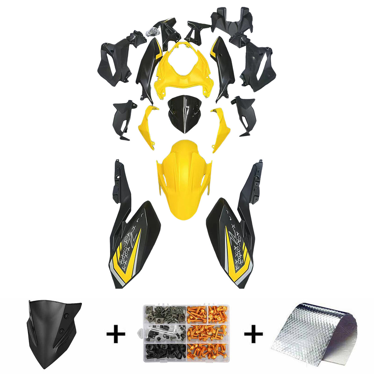 Amotopart 2018-2024 Kawasaki Z400 Kit de carenado amarillo negro