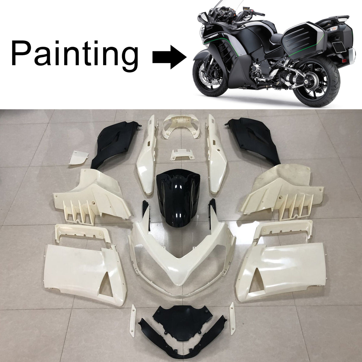 Amotopart 2007-2009 Kawasaki GTR1400 ZG1400 Black Gray Fairing Kit