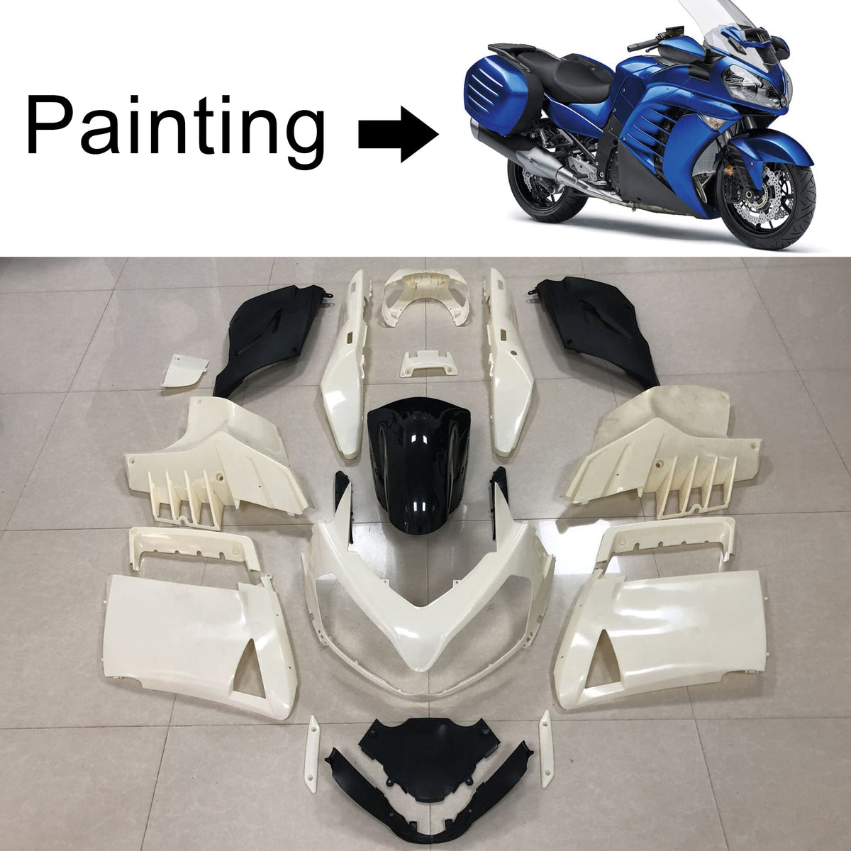 Amotopart 2007-2009 Kawasaki GTR1400 ZG1400 Gray Blue Black Fairing Kit
