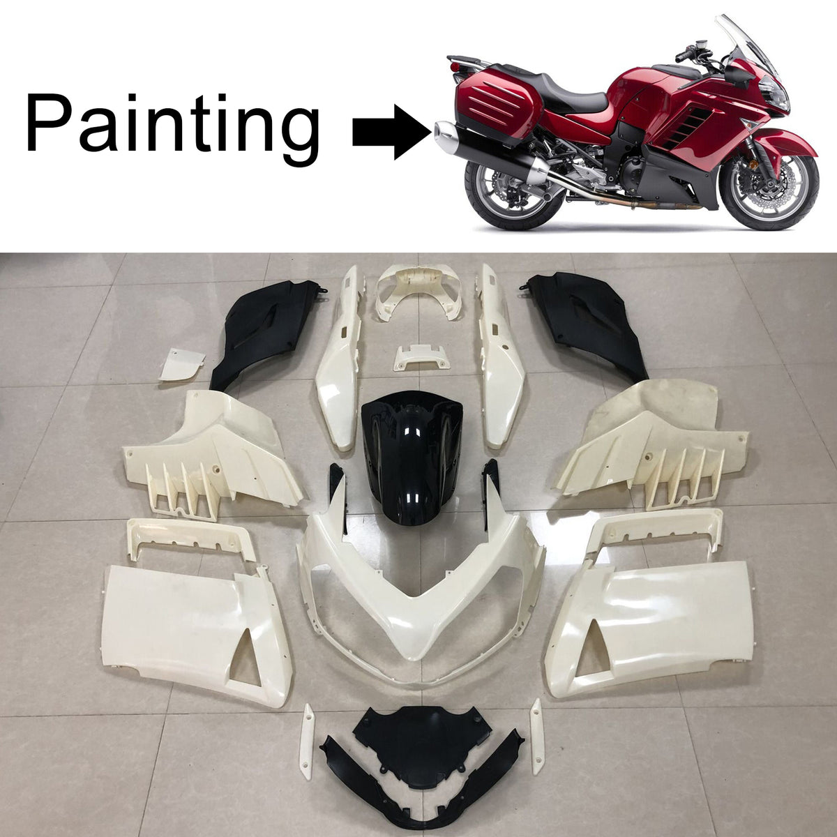 Amotopart 2007-2009 Kawasaki GTR1400 ZG1400 Gray Red Black White Fairing Kit