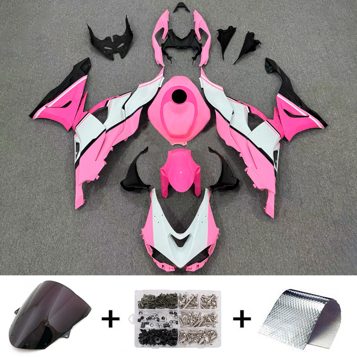 Amotopart 2024–2026 Kawasaki ZX-6R Pink Weiß Schwarz Verkleidungsset
