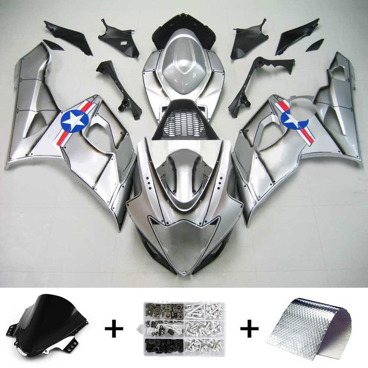 Amotopart 2005-2006 Suzuki GSX-R1000 K5 Gray Black White Fairing Kit