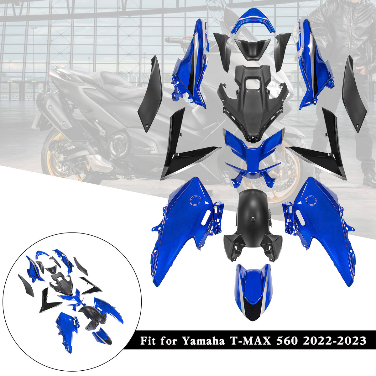 Amotopart 2022-2024 Yamaha TMAX 560 Black Blue Fairing Kit