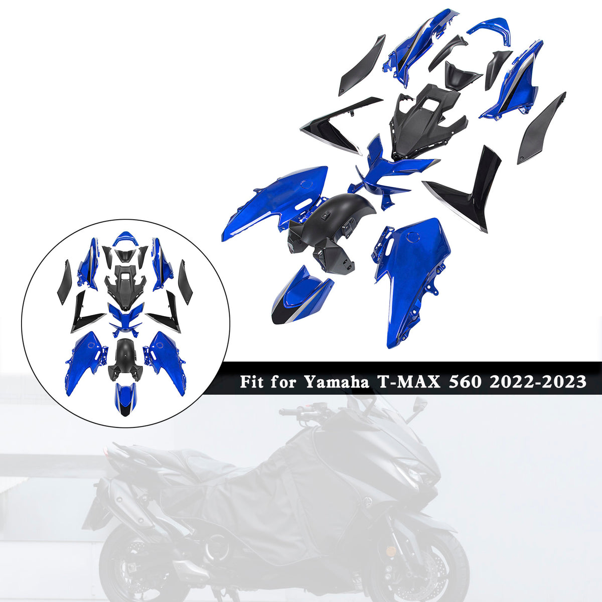Amotopart 2022-2024 Yamaha TMAX 560 Black Blue Fairing Kit