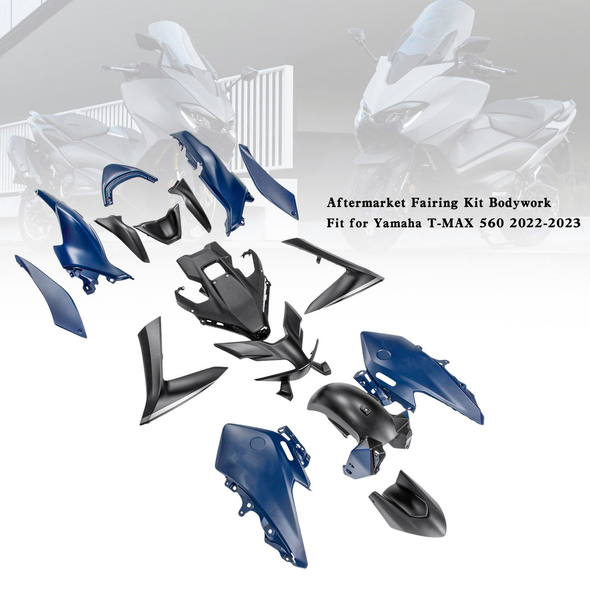 Amotopart 2022-2024 Yamaha TMAX 560 Black Dark Blue Fairing Kit