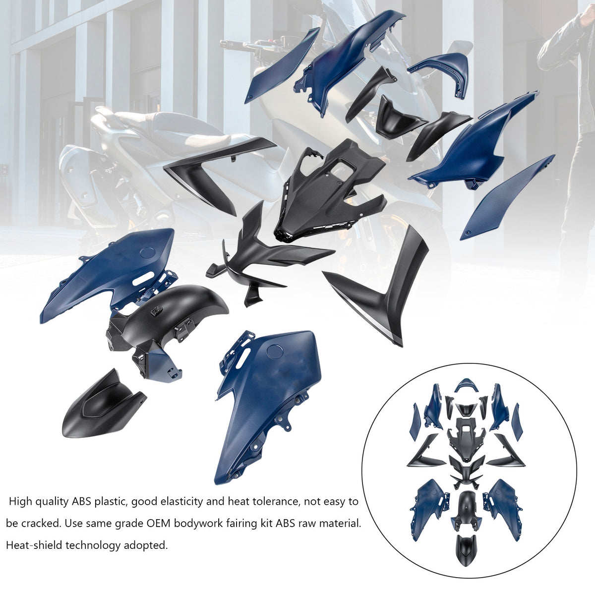 Amotopart 2022-2024 Yamaha TMAX 560 Black Dark Blue Fairing Kit