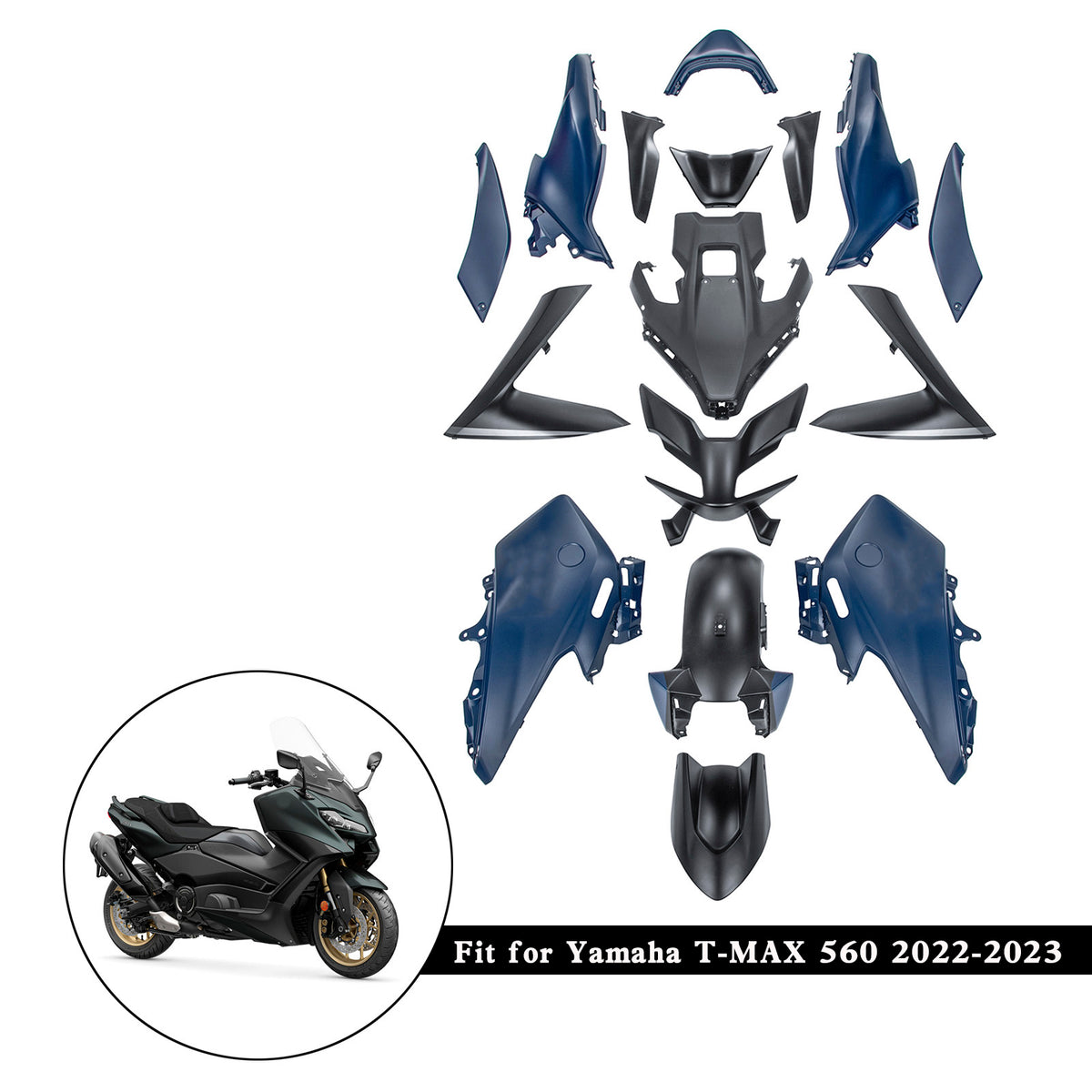 Amotopart 2022-2024 Yamaha TMAX 560 Black Dark Blue Fairing Kit