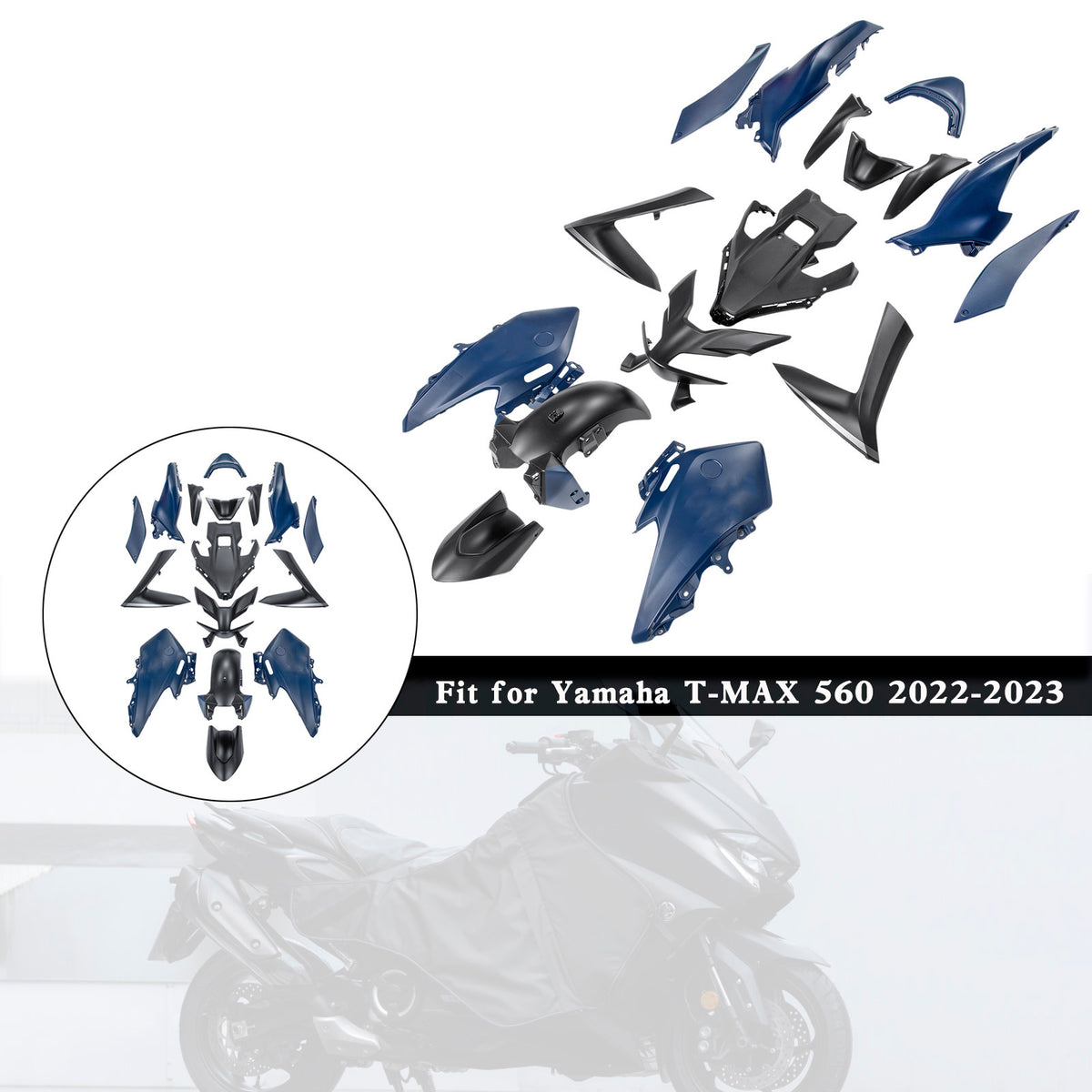 Amotopart 2022-2024 Yamaha TMAX 560 Black Dark Blue Fairing Kit