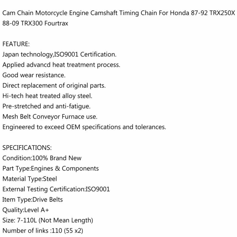Honda 87-92 TRX250X 88-09 TRX300 Fourtrax Cam Chain Motorcycle Engine Camshaft Timing Chain