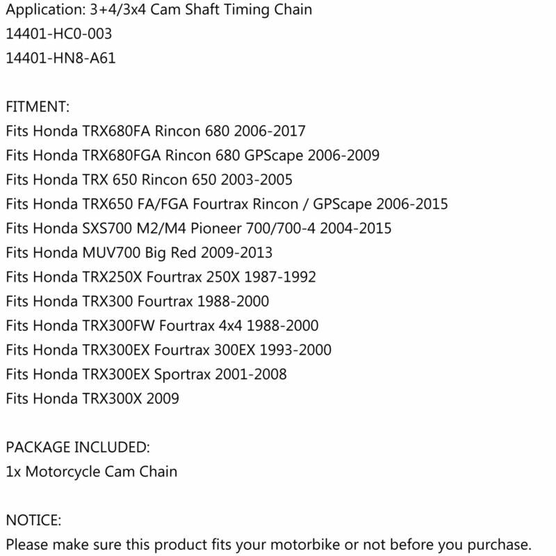Honda 87-92 TRX250X 88-09 TRX300 Fourtrax Cam Chain Motorcycle Engine Camshaft Timing Chain