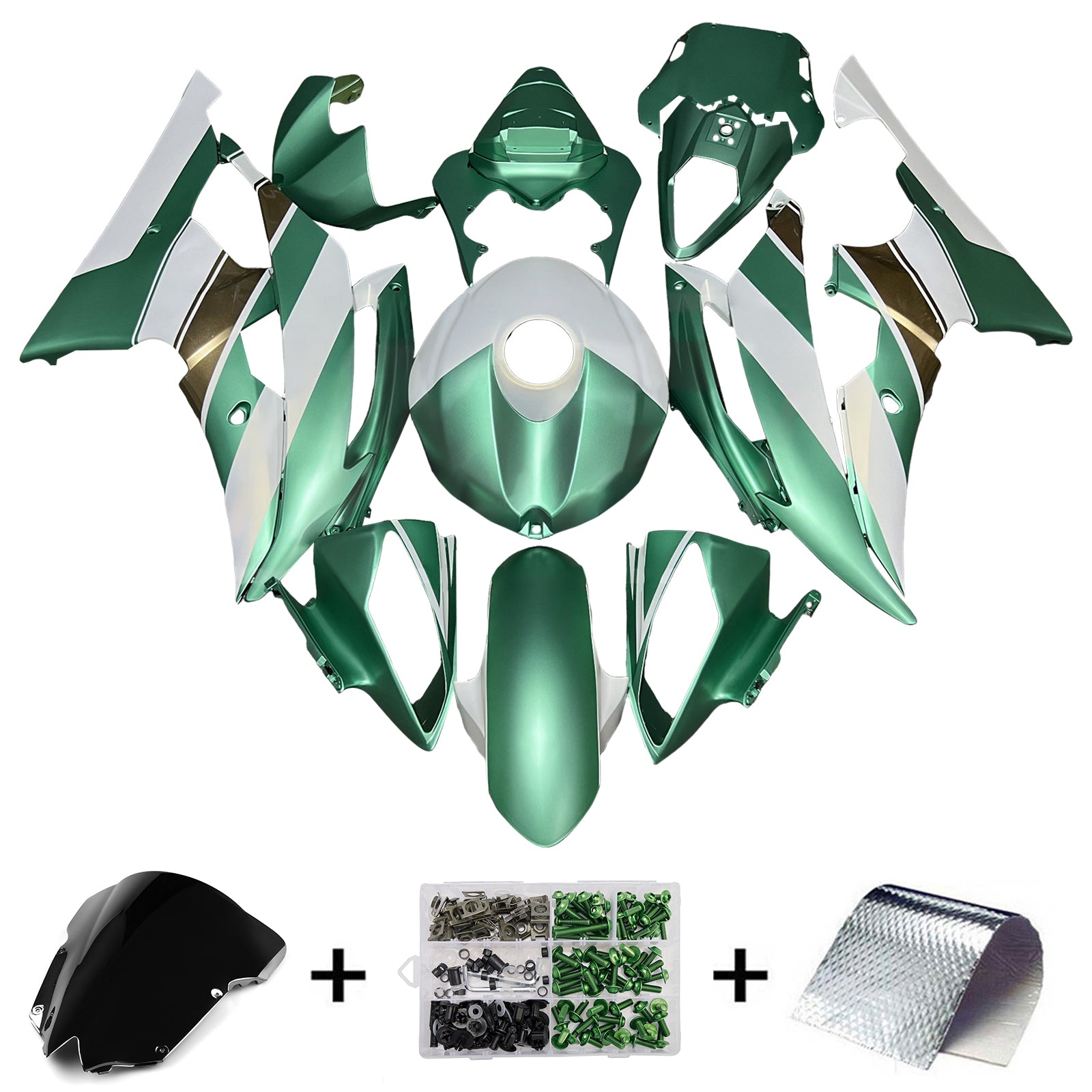 Amotopart 2008-2016 Yamaha YZF-R6 Green & White Fairing Kit