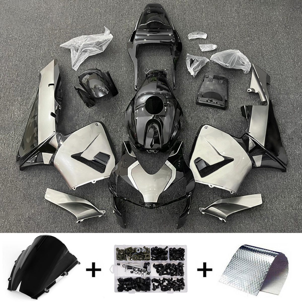 Amotopart 2003-2004 Honda CBR600RR F5 Kit de carenado blanco negro