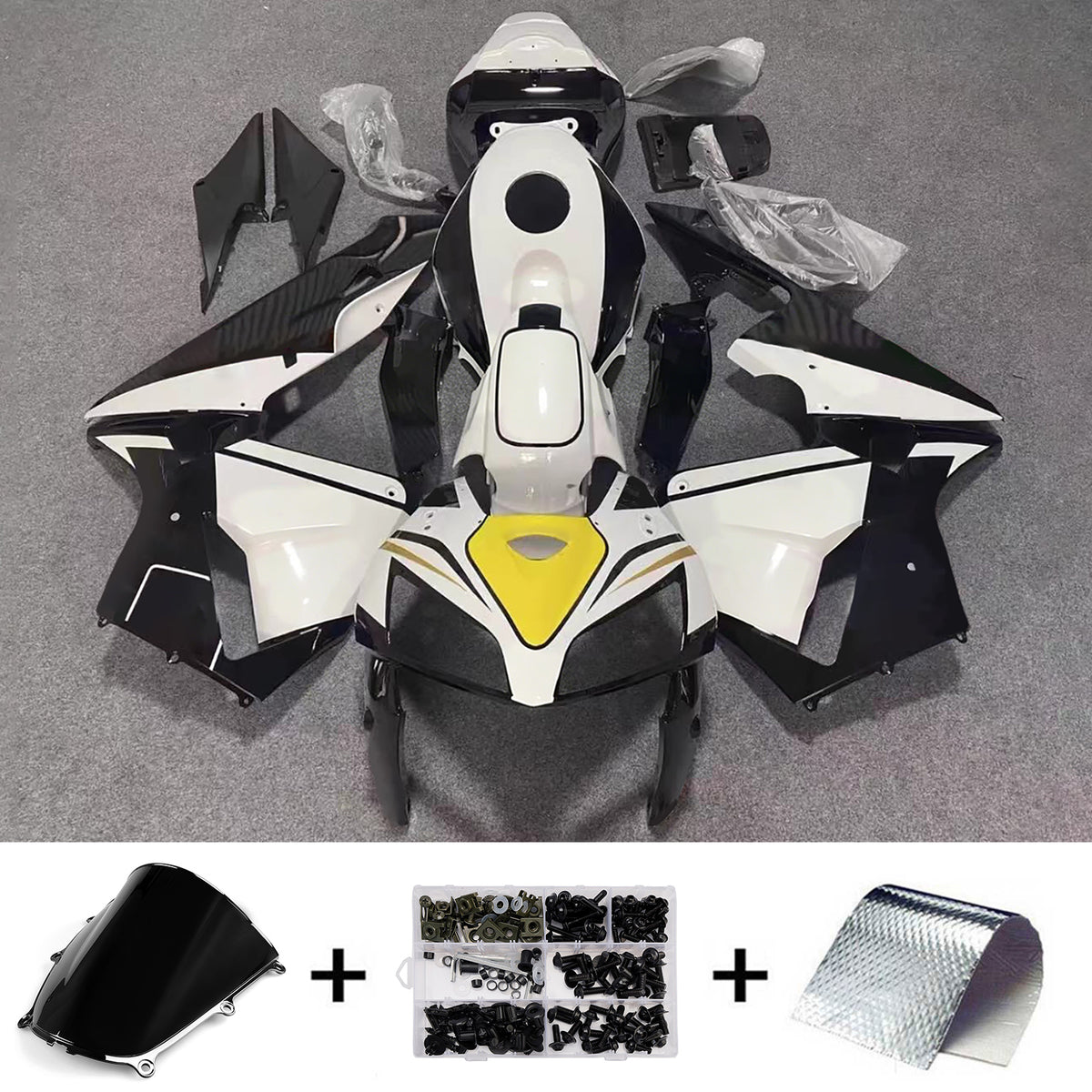 Amotopart 2005–2006 Honda CBR600RR F5 Weiß Schwarz Verkleidungsset