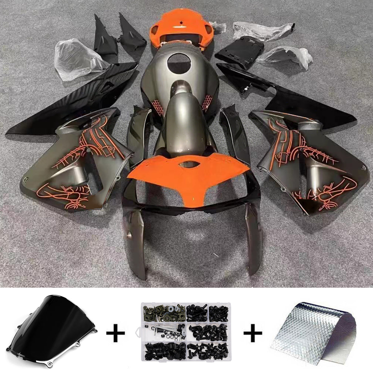Amotopart 2005-2006 Honda CBR600RR F5 Black Orange Fairing Kit