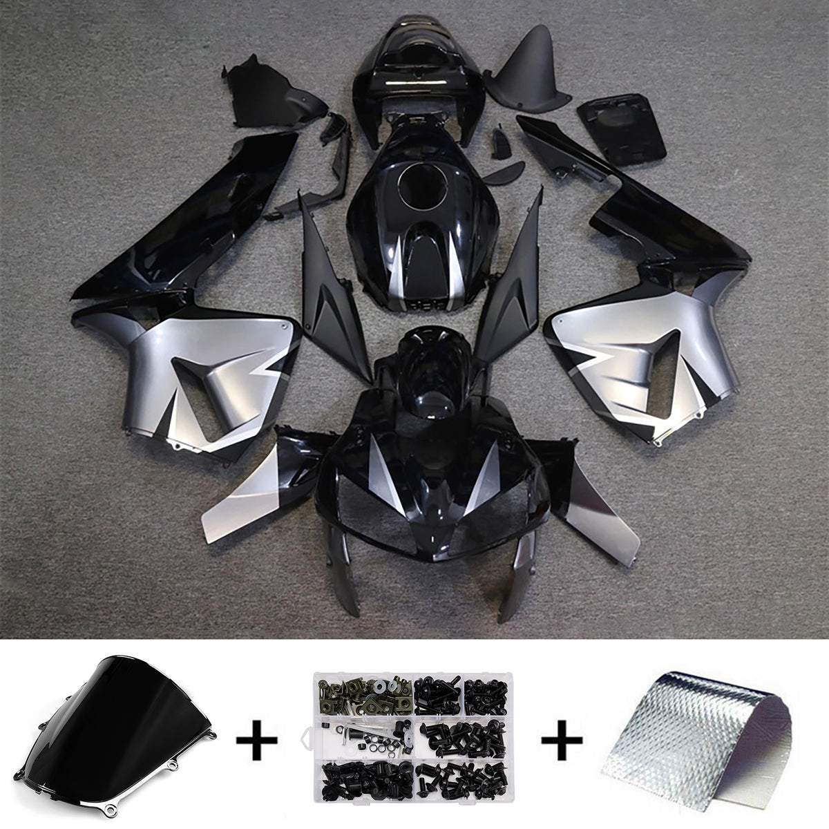 Amotopart 2005–2006 Honda CBR600RR F5 Schwarz Silber Verkleidungsset