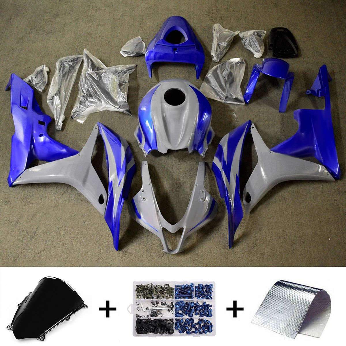 Amotopart 2007-2008 Honda CBR600RR F5 Kit de carenado gris azul