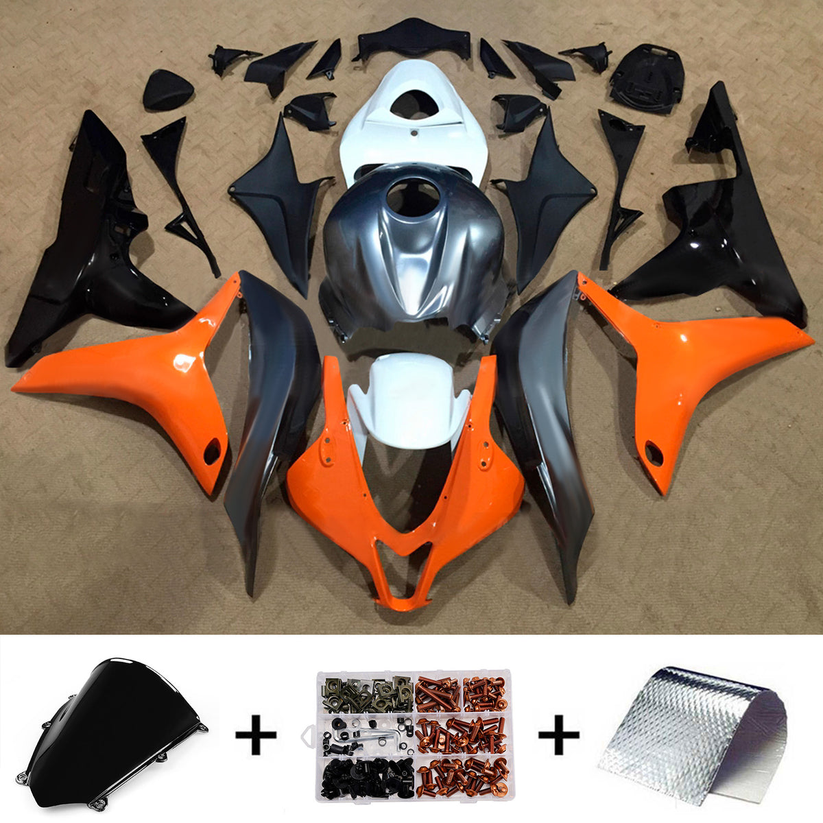 Amotopart 2007-2008 Honda CBR600RR F5 Black Orange Fairing Kit