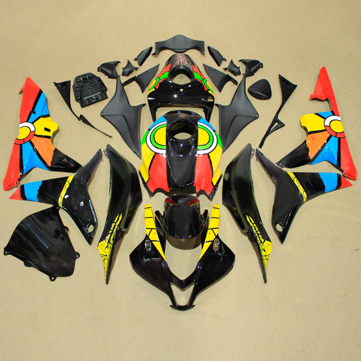 Amotopart 2007-2008 ホンダ CBR600RR F5 ブラック レインボー フェアリングキット