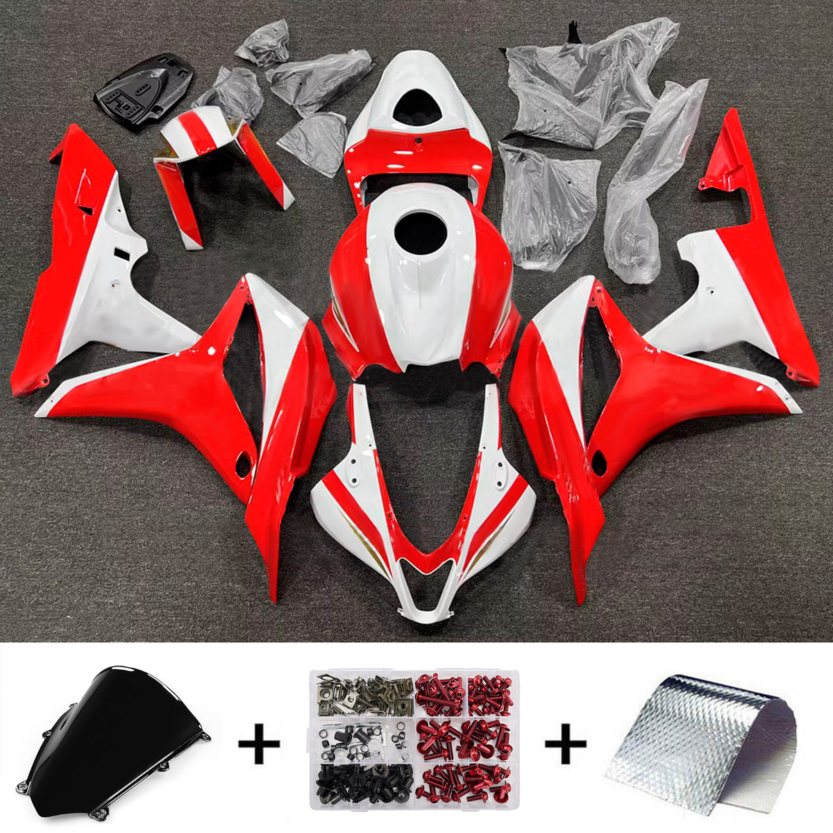 Amotopart 2007-2008 Honda CBR600RR F5 Kit de carenado rojo blanco