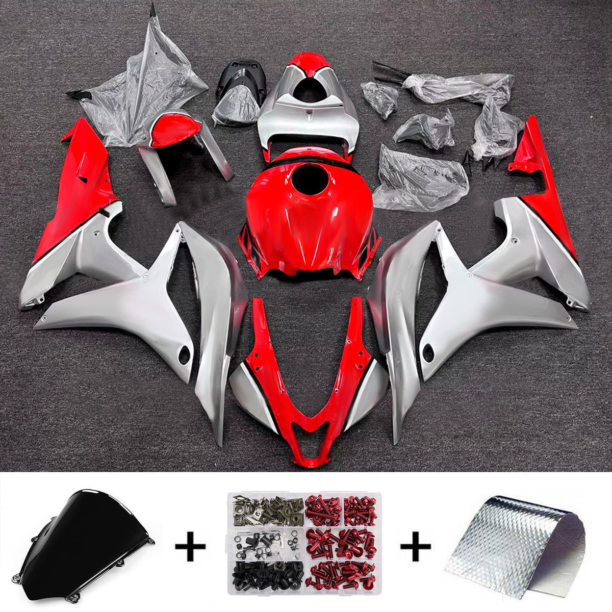 Amotopart 2007-2008 Honda CBR600RR F5 Red Silver Fairing Kit