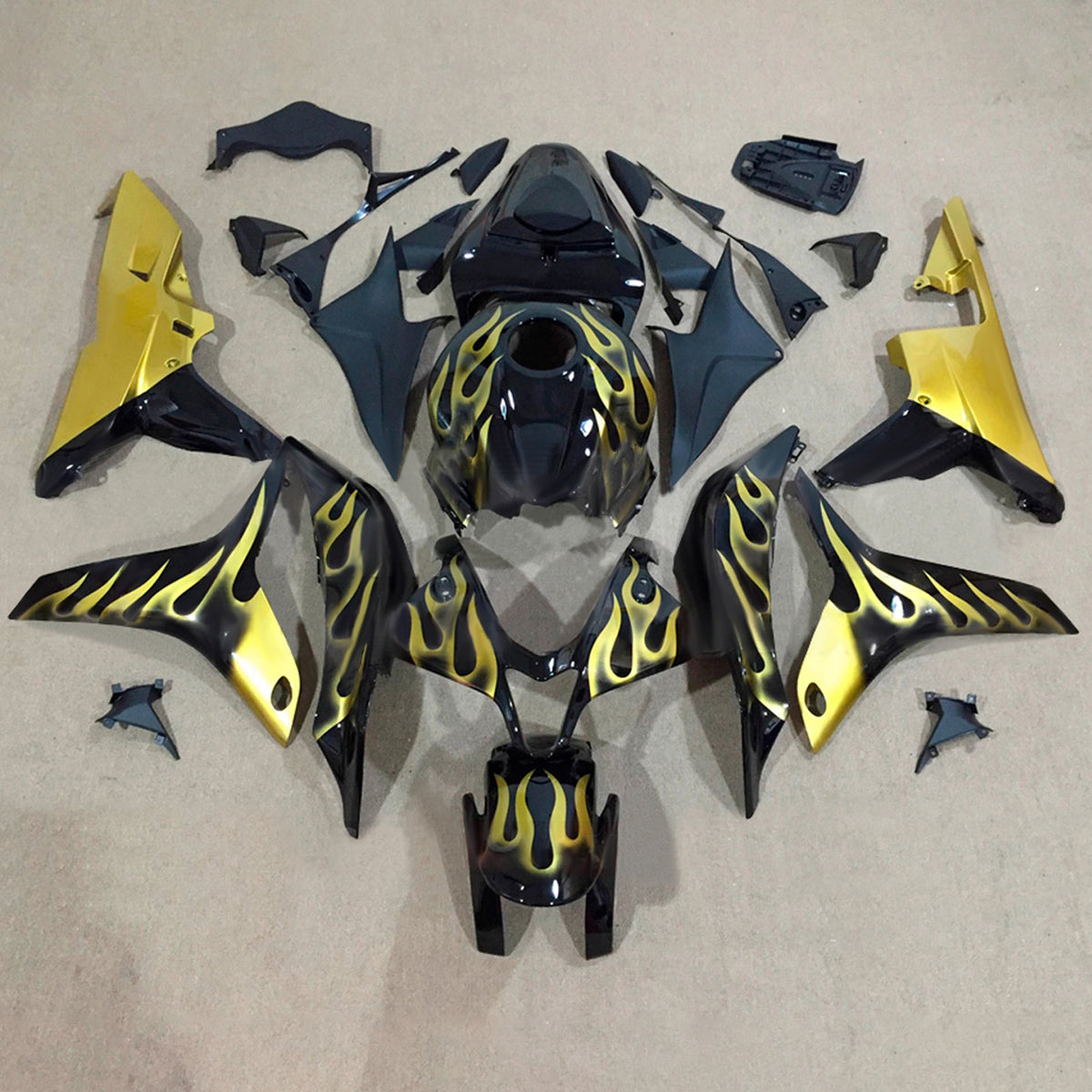 Amotopart 2007-2008 Honda CBR600RR F5 Black Gold Fairing Kit