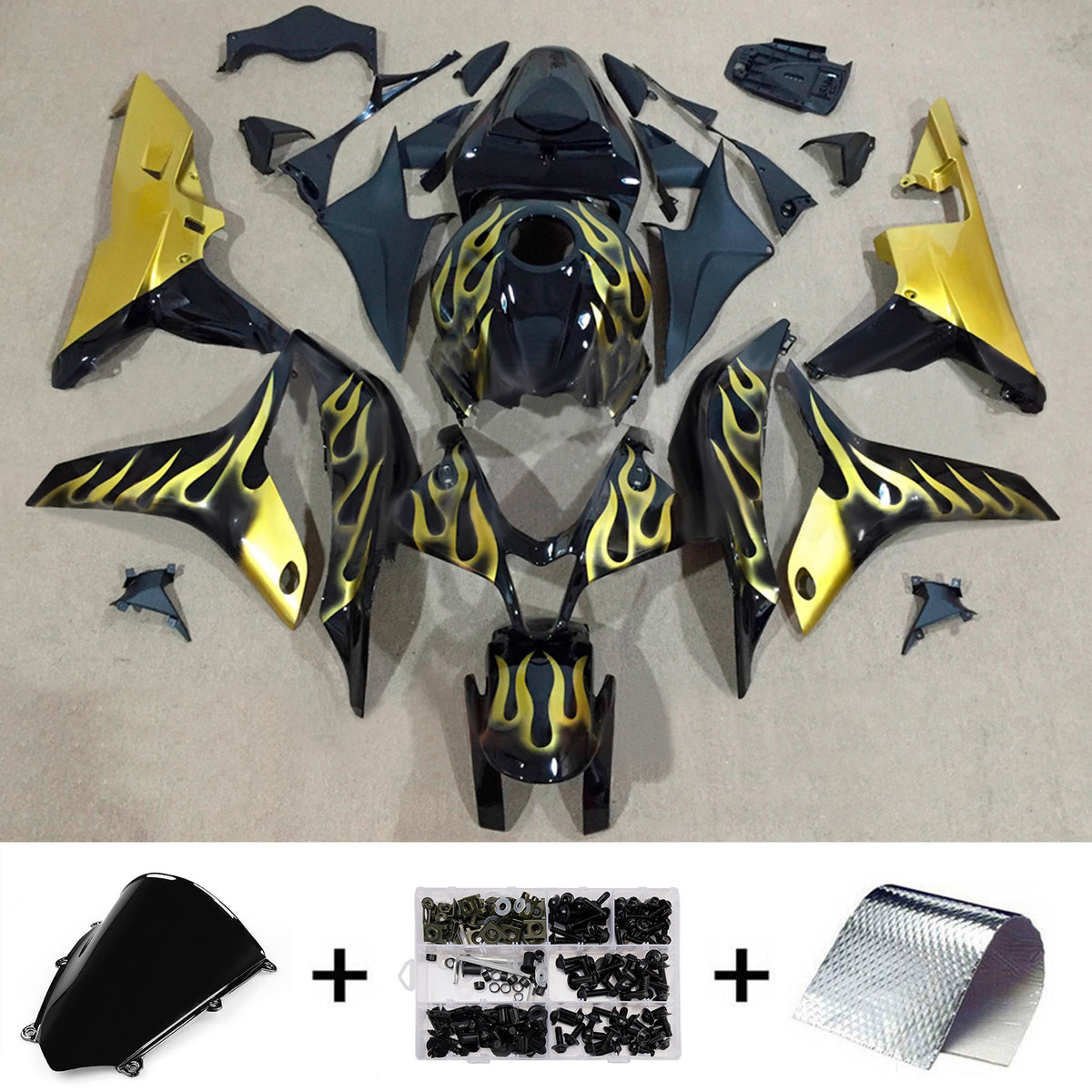 Amotopart 2007-2008 Honda CBR600RR F5 Black Gold Fairing Kit