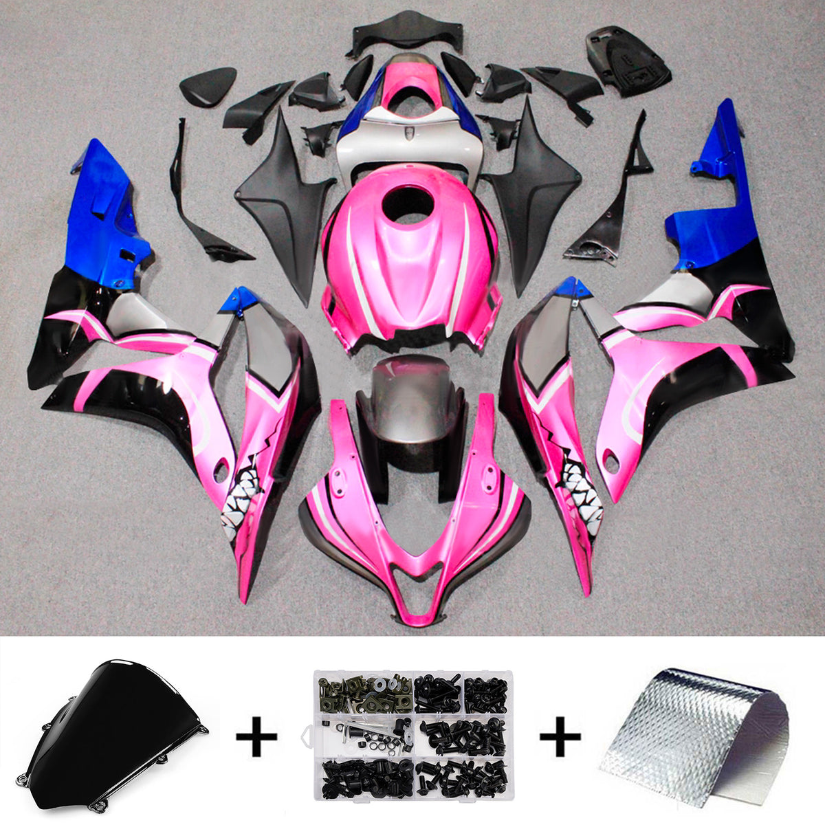 Amotopart 2007–2008 Honda CBR600RR F5 Pink Schwarz Verkleidungsset