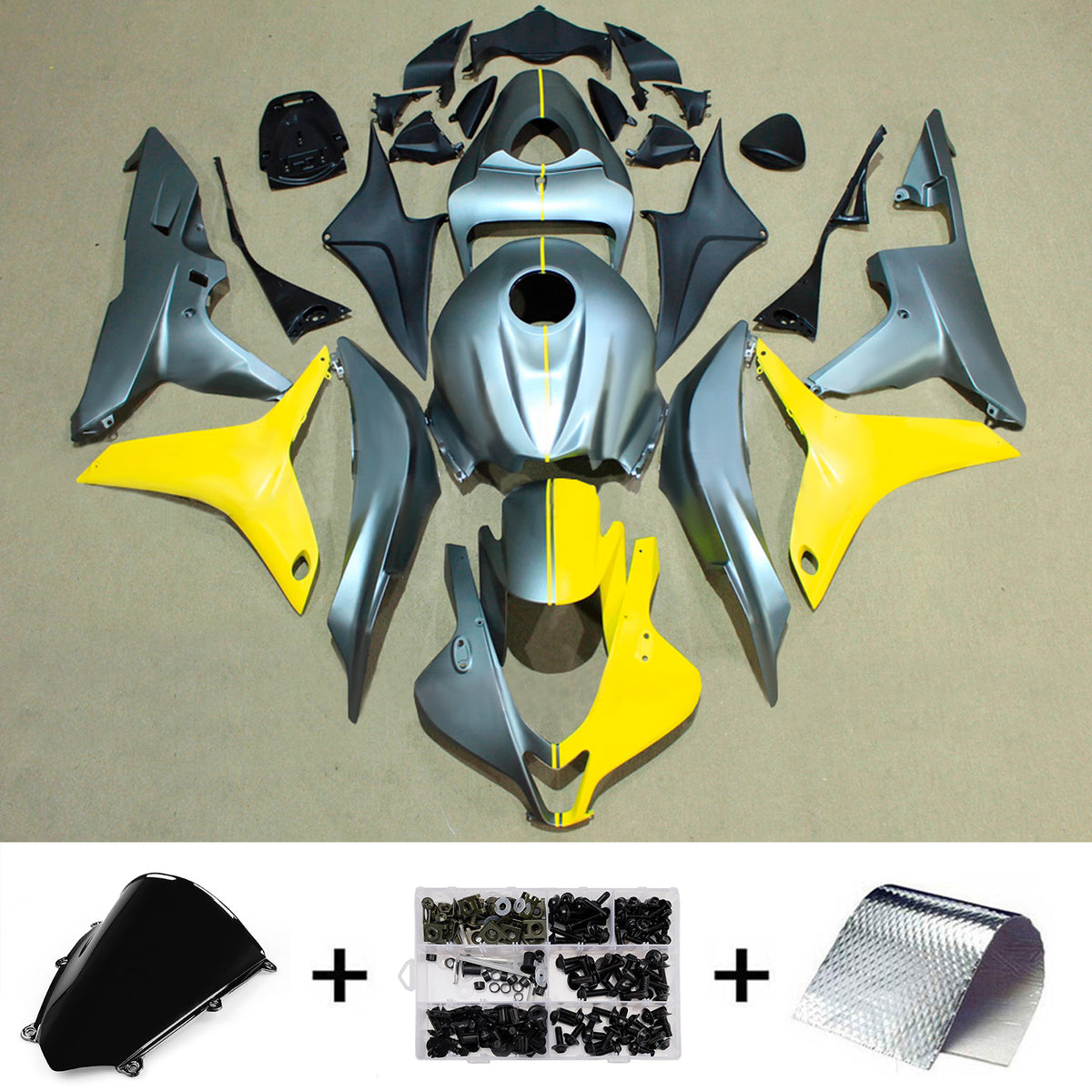 Amotopart 2007-2008 Honda CBR600RR F5 Kit de carénage gris jaune