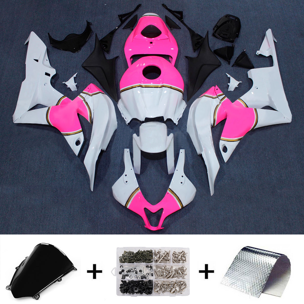 Amotopart 2007-2008 Honda CBR600RR F5 Kit de carenado blanco rosa