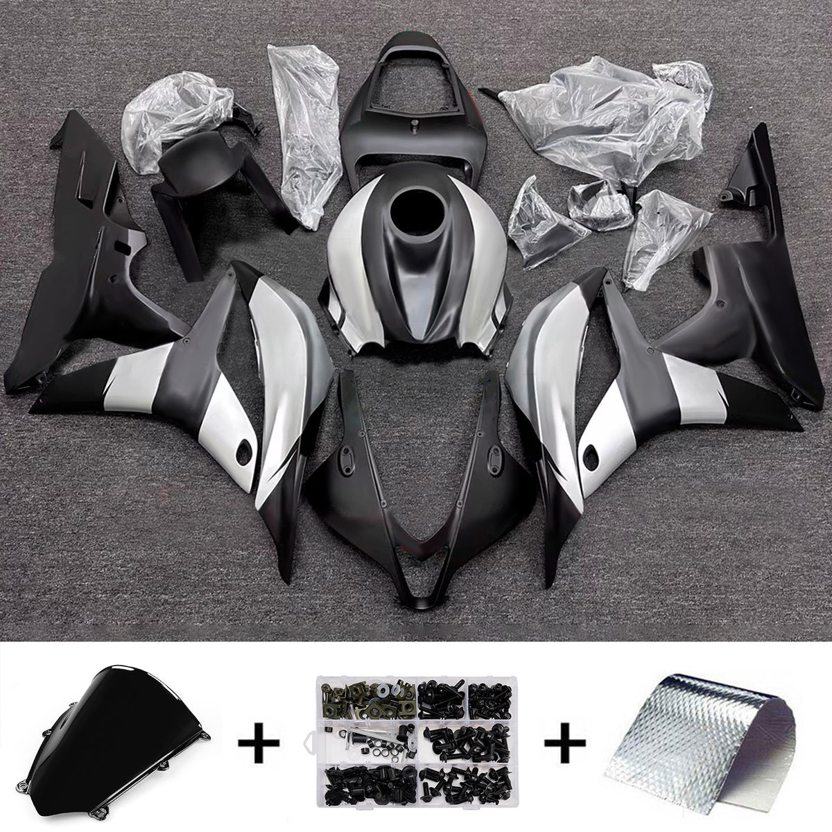 Amotopart 2007-2008 Honda CBR600RR F5 Black Silver Fairing Kit